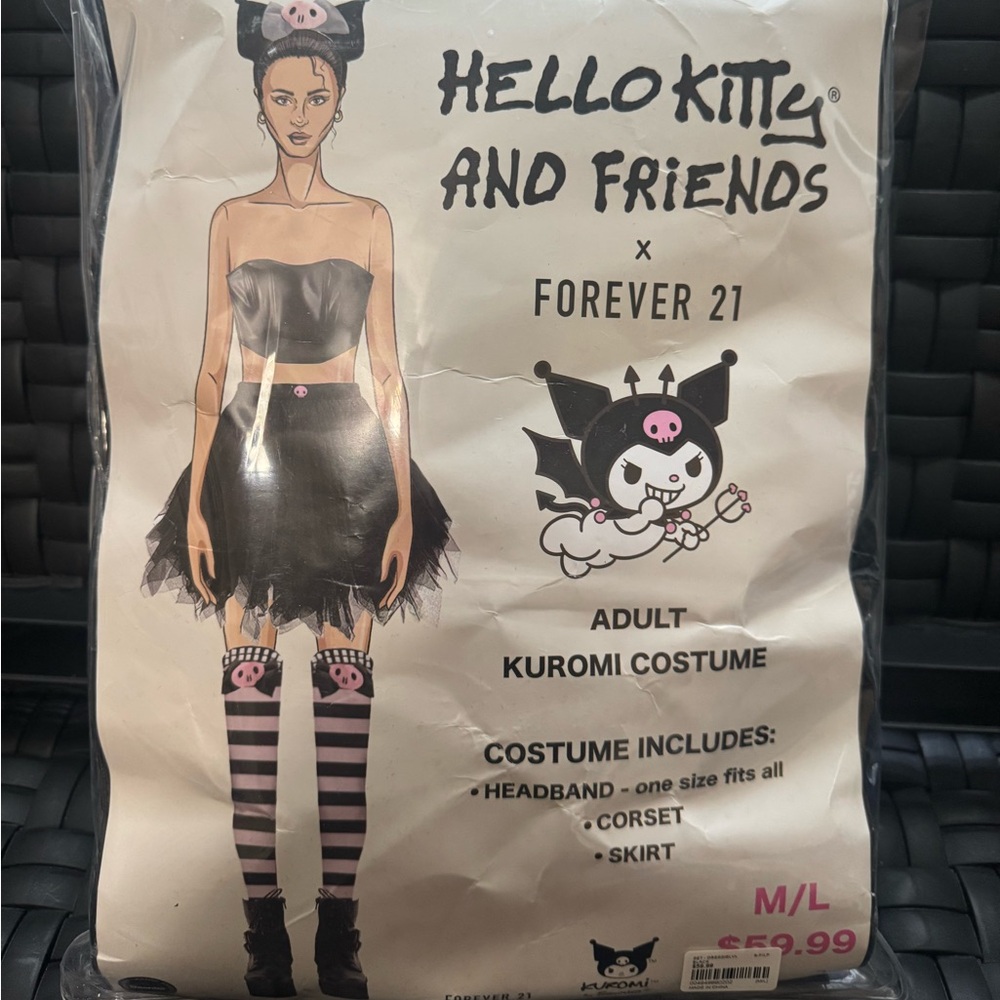 Hello Kitty And Friends Adult Kuromi Costume Corset, Skirt, Headband NEW Sz M/L